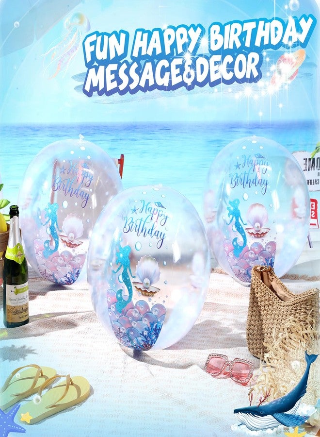 MiniInflat 6 Pack Birthday Beach Ball for Pool Birthday Party Decorations 16'' Large Clear Inflatable Ball Swimming Pool for Outdoor Fun Water Games Favors(Mermaid Style) - Image 4