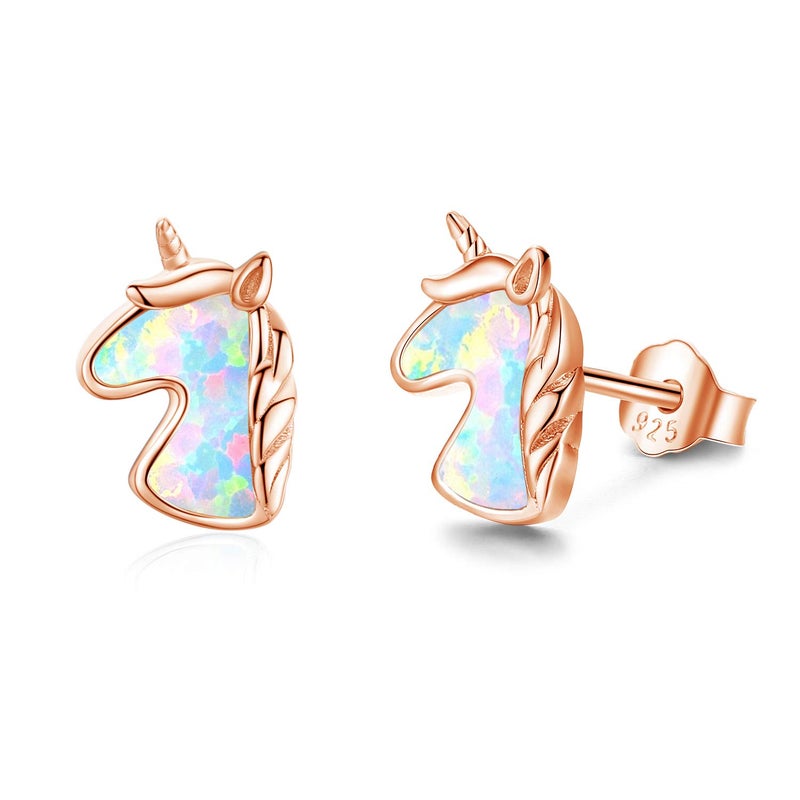 JUSTKIDSTOY Unicorn Stud Earrings for Girls S925 Sterling Silver Hypoallergenic Created Opal Earrings Cute Birthday Gift for Women Daughter - Image 1
