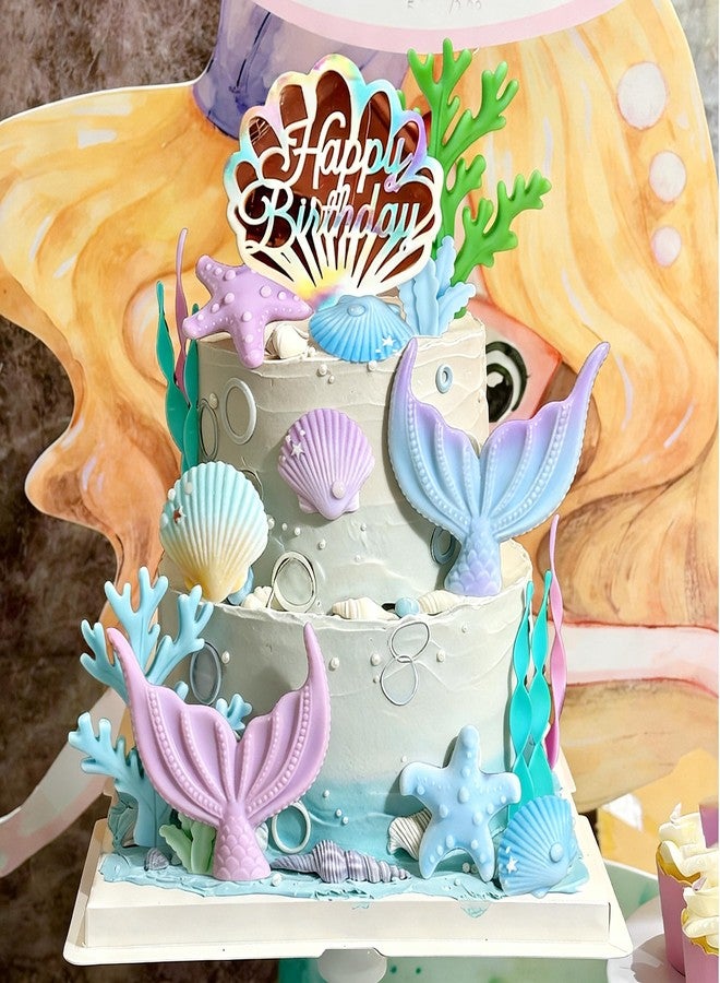 Tyotrbs Mermaid Cake Decorations Mermaid Cake Toppers Under the Sea Party Decor Seashell Fish Cake Accessories for Summer and Ocean Birthday Party Decorations (Purple-Blue) - Image 4