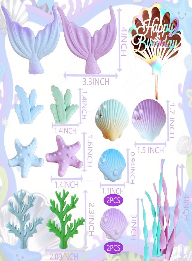 Tyotrbs Mermaid Cake Decorations Mermaid Cake Toppers Under the Sea Party Decor Seashell Fish Cake Accessories for Summer and Ocean Birthday Party Decorations (Purple-Blue) - Image 3