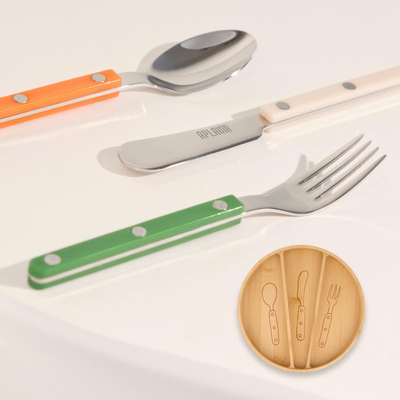 APLAINR Kids Silverware Set, Stainless Steel Toddler Silverware with Bamboo Organizer, Montessori Kids Utensils, 10 Piece Cutlery Set with Forks, Spoons & Knives, Children Safe Metal Flatware - Image 1