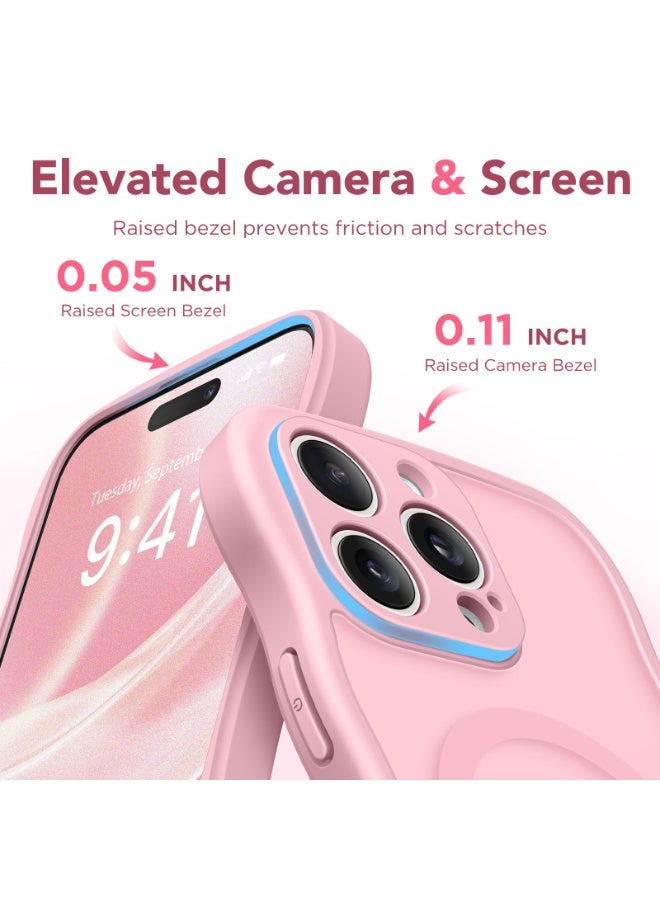 كبرارو جراب لطيف لهاتف iPhone 15 Pro، متوافق مع MagSafe، [حافة متموجة مجعدة] [حماية كاملة للكاميرا] [حماية من الصدمات عند السقوط من ارتفاع 14 قدمًا] جراب هاتف مغناطيسي لهاتف iPhone 15 Pro مقاس 6.1 بوصة، وردي خوخي - Image 5