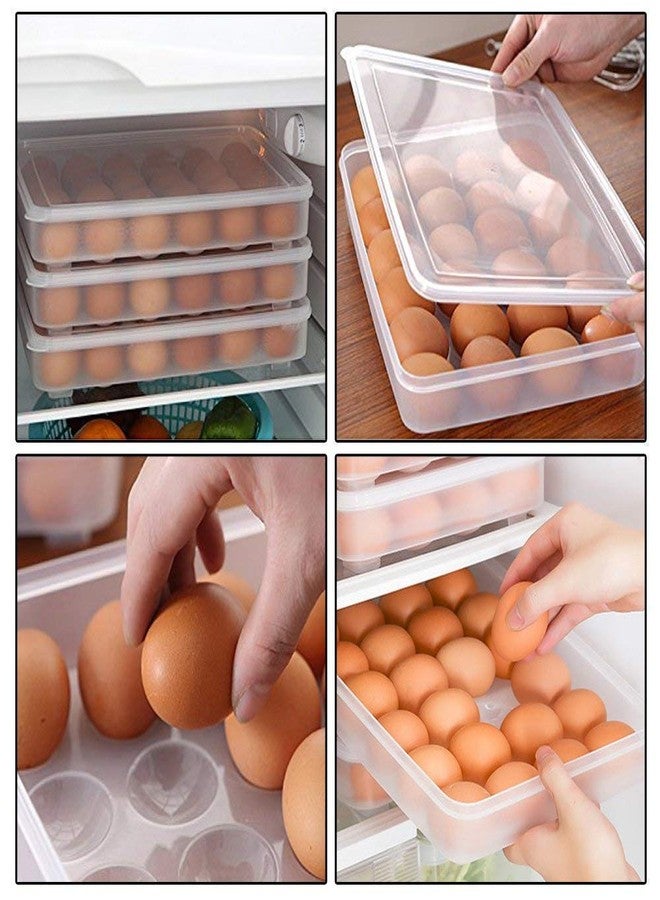 JOLYMIT Space Saver Egg Tray with Lid for Refrigerator Kitchen, Plastic Fridge Smart Egg Tray Holder Case (31 X 23 X 6/1 Pcs/Transparent) - Image 4