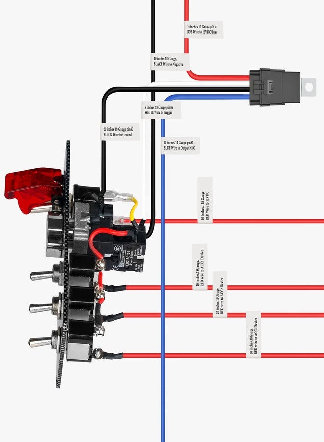 FASTSTORM Ignition Rocker Switch Panel 12V 5 in 1 with Engine Push Button Pre-Wired Toggle Switches with Relay Wiring Harness LED for RV Truck Racing Car Boat Marine Trailer - Image 4