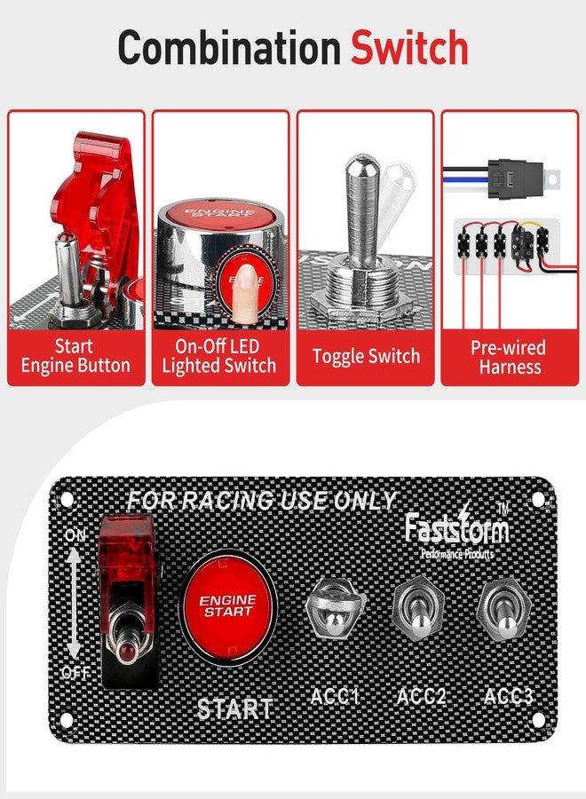 FASTSTORM Ignition Rocker Switch Panel 12V 5 in 1 with Engine Push Button Pre-Wired Toggle Switches with Relay Wiring Harness LED for RV Truck Racing Car Boat Marine Trailer - Image 2