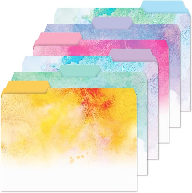 Current Brushstrokes File Folders Value Pack - Bulk Set of 24, 6 Pretty Decorative Designs, 1/3 Cut Tabs, Heavy-Duty Paper Stock, Office Supplies for Home & Work, 9-½” x 11-¾” Letter Size - Image 1