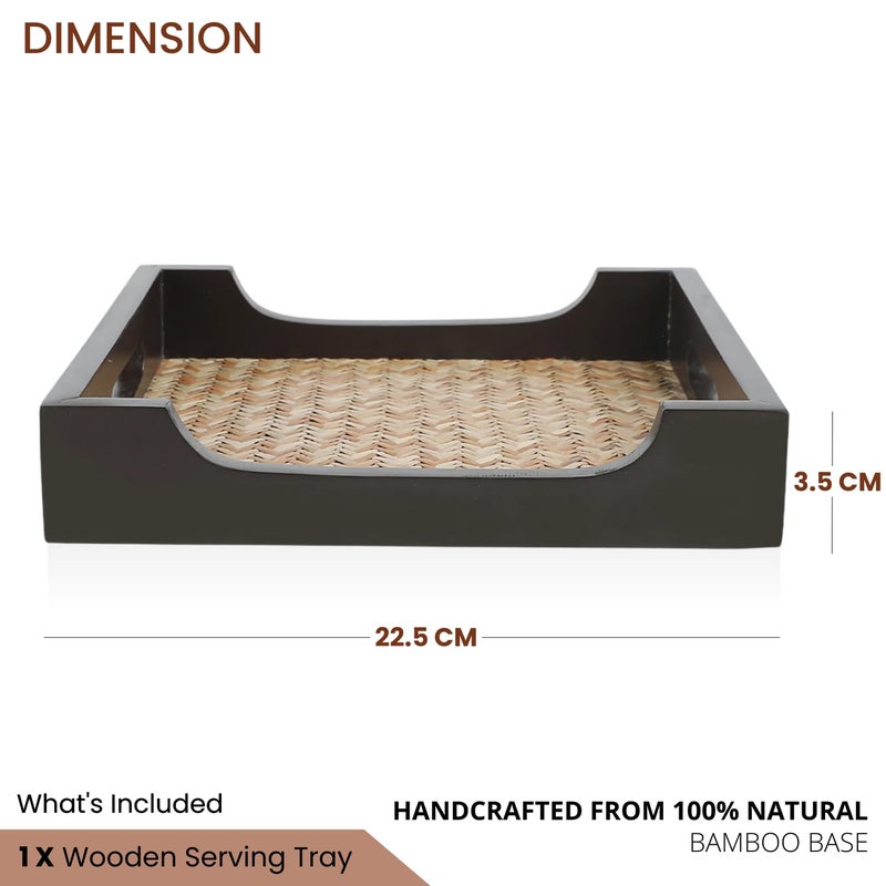 VarEesha 'Bambusa' Hand Crafted Acacia Wood Bamboo Base Square Tray|Decorative Wooden Tray for Serving |Serving Tray Set for Serving Tea Trays for Serving Square - Image 4