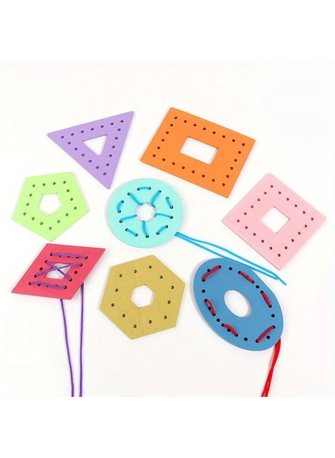 8 Pcs Colorful Wooden Lacing Cards Threading Game Teaching Aids Shapes For Kids Valentine Gifts - Image 5