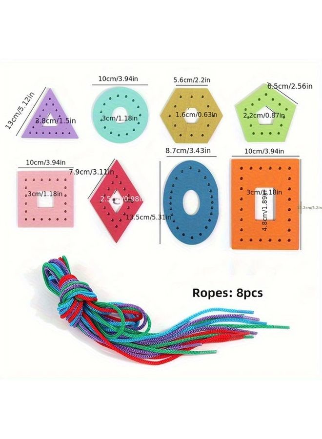 8 Pcs Colorful Wooden Lacing Cards Threading Game Teaching Aids Shapes For Kids Valentine Gifts - Image 4