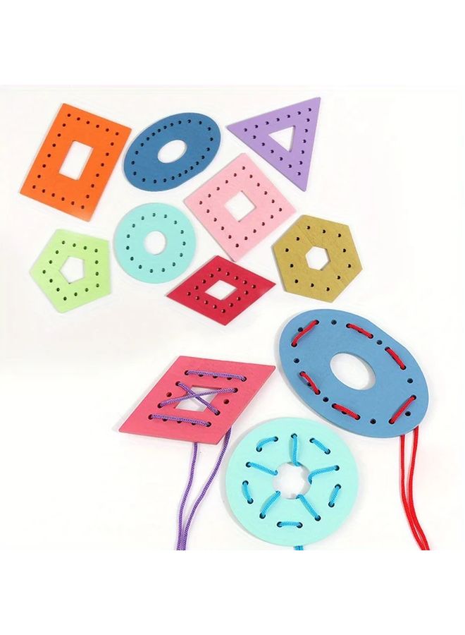 8 Pcs Colorful Wooden Lacing Cards Threading Game Teaching Aids Shapes For Kids Valentine Gifts - Image 1