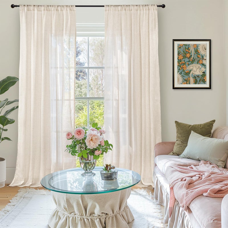 BGment Oatmeal Semi Sheer Curtains for Living Room 84 Inch Length 2 Panels Set - Rod Pocket Linen Drapes Camel Light Filtering Window Treatments for Bedroom Dining Farmhouse Lightweight, 52 X 84 Inch - Image 2