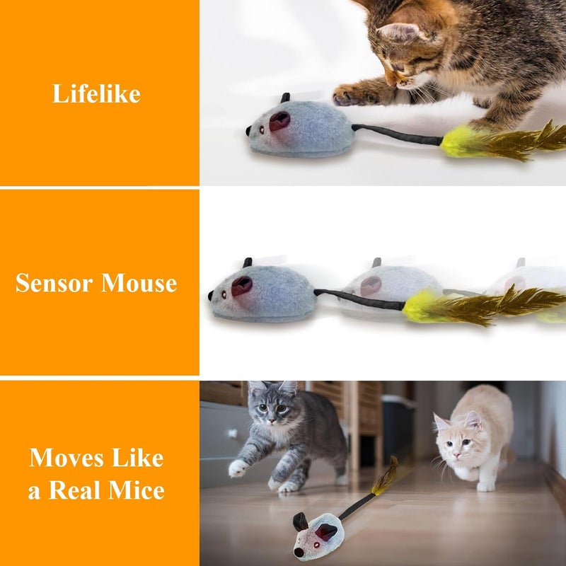 OneNine Interactive Cat Toys, Rechargeable Electric Automatic Moving Mouse Toy with Feather Tail for Cats, Smart Obstacle Sensing & Escape Cat Rat Toys Simulated Fake Mouse Toy for Indoor Cats Kitten - Image 5