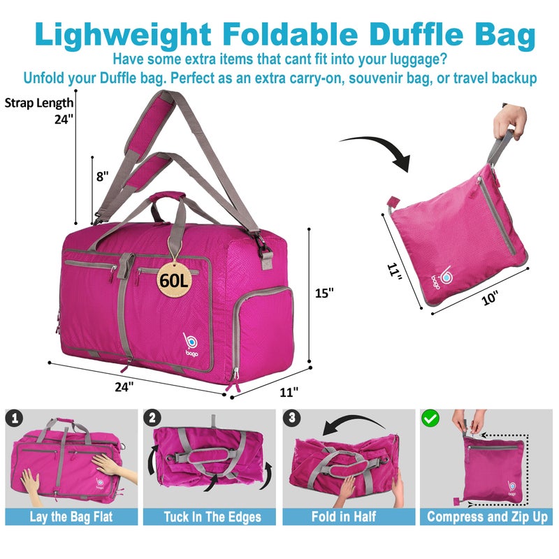 Bago Medium Duffle Bag for Travel Women & Men. Durable Lightweight Foldable Travel Duffel Bags For Traveling Women. 60L Duffle Bags For Overnight Bag With Shoe Compartment Collapsible Weekender duffel - Image 2
