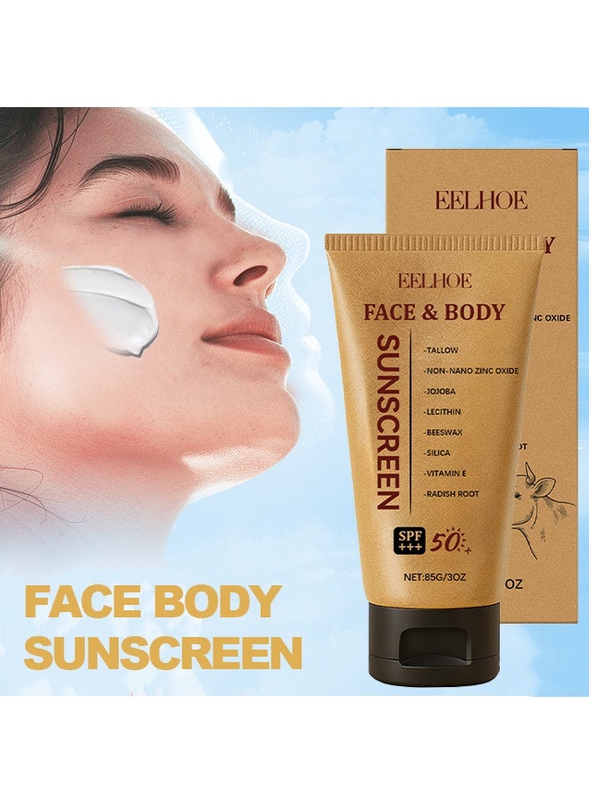 إيلهو كريم واقي الشمس للوجه والجسم، واقي شمس معدني طبيعي مع SPF 50، واقي شمس طبيعي عضوي، تركيبة نظيفة غير دهنية للوجه والجسم لجميع أنواع البشرة 85 جرام - Image 1