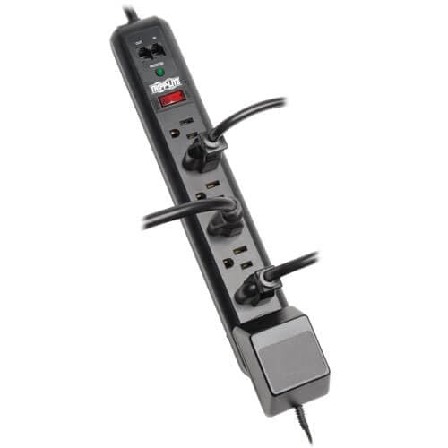 Tripp Lite 7 Outlet (6 Right Angle 1 Transformer) Surge Protector Power Strip, 6ft Cord, Tel/Modem, & $50K INSURANCE (TLP76RBTEL), Black - Image 2