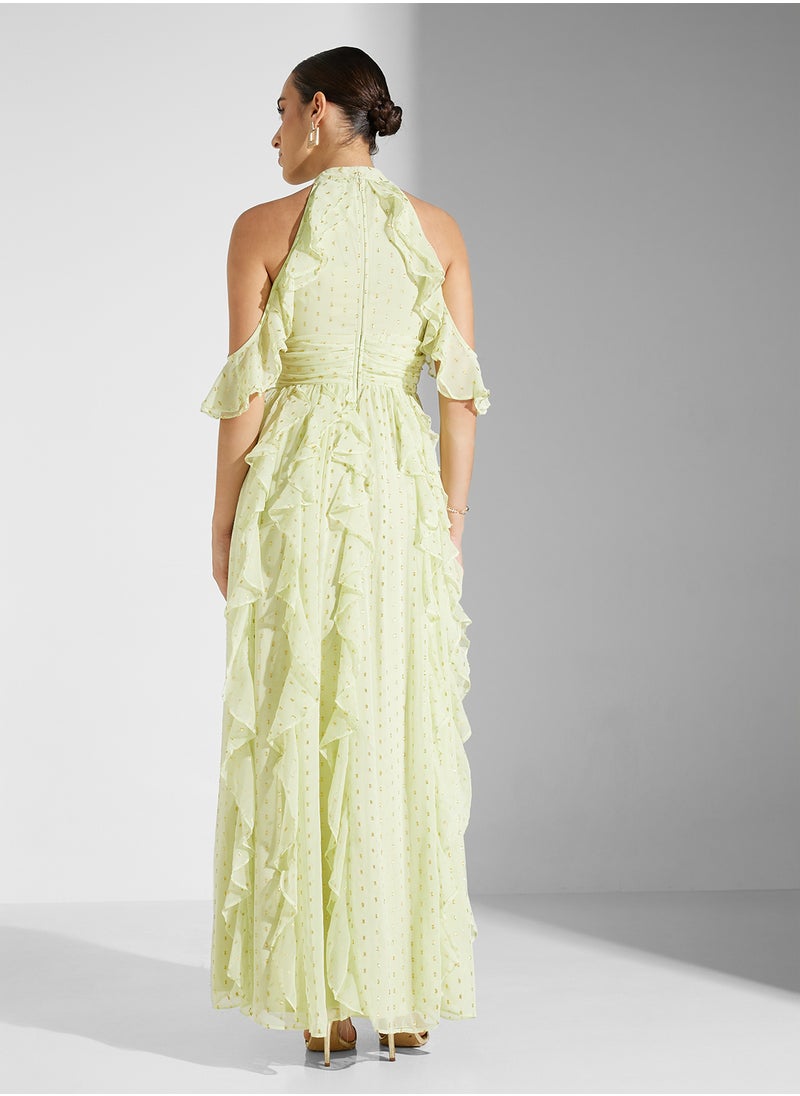 Anaya With Love Cold Shoulder Waterfall Ruffle Corsage Maxi  - Image 2