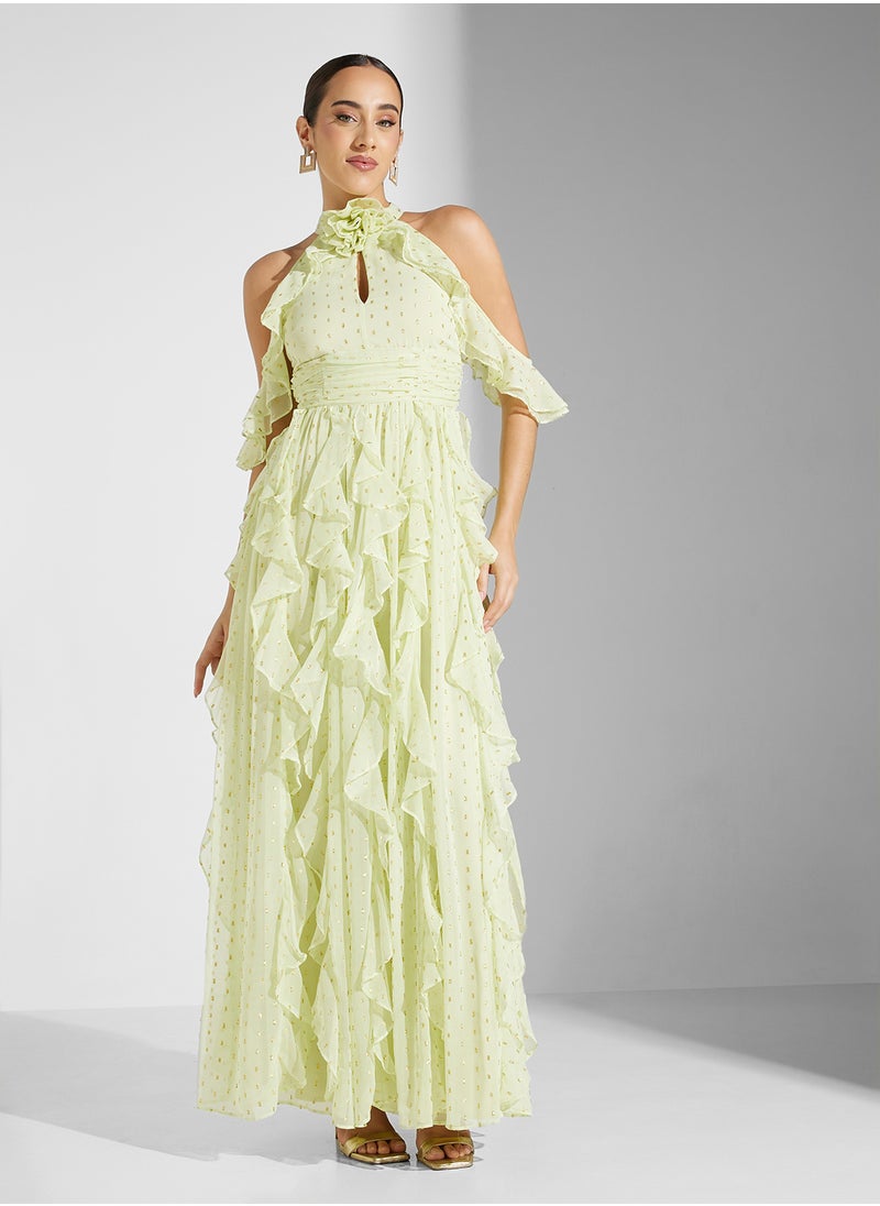 Anaya With Love Cold Shoulder Waterfall Ruffle Corsage Maxi  - Image 4