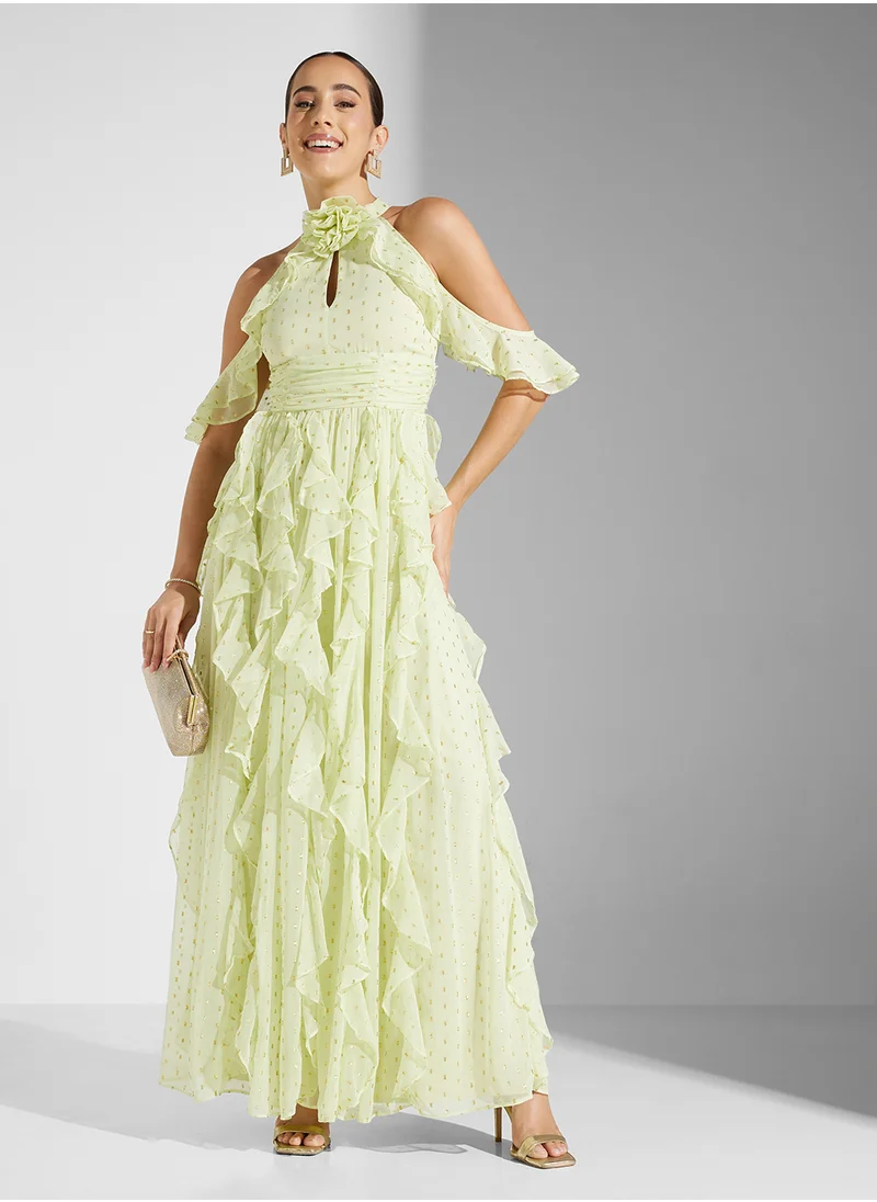 انايا ويذ لوف Cold Shoulder Waterfall Ruffle Corsage Maxi