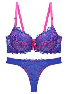 Comfy B C Cup Lace Bra Panty Set Women's Underwear Set Blue And Pink Color Matching