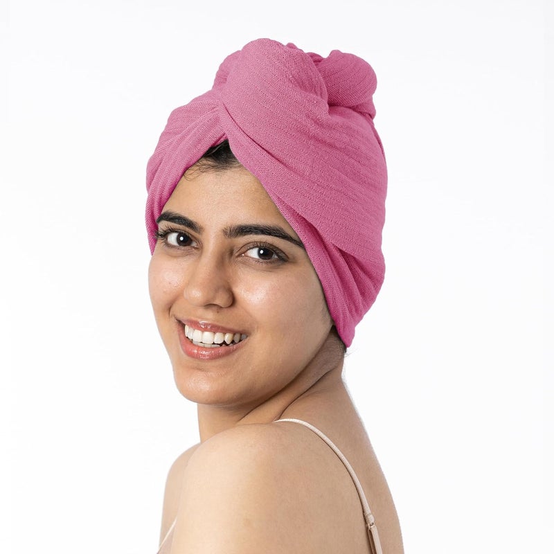 Doctor Towels Doctor Towels Banana Double Cloth Hair Towel Pack of 2 Hair Wrap for Women Towel for Long Short Hair AntiFrizz Shower Hair Towels with Button QuickDrying Hair Cap Rose Teal - Image 2