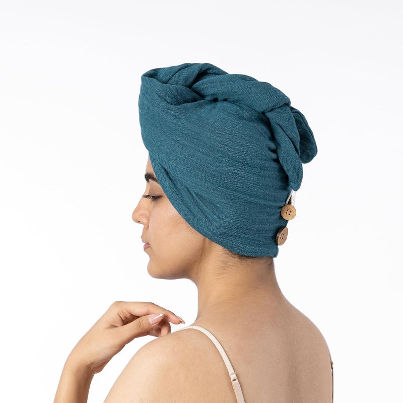 Doctor Towels Doctor Towels Banana Double Cloth Hair Towel Pack of 2 Hair Wrap for Women Towel for Long Short Hair AntiFrizz Shower Hair Towels with Button QuickDrying Hair Cap Rose Teal - Image 3