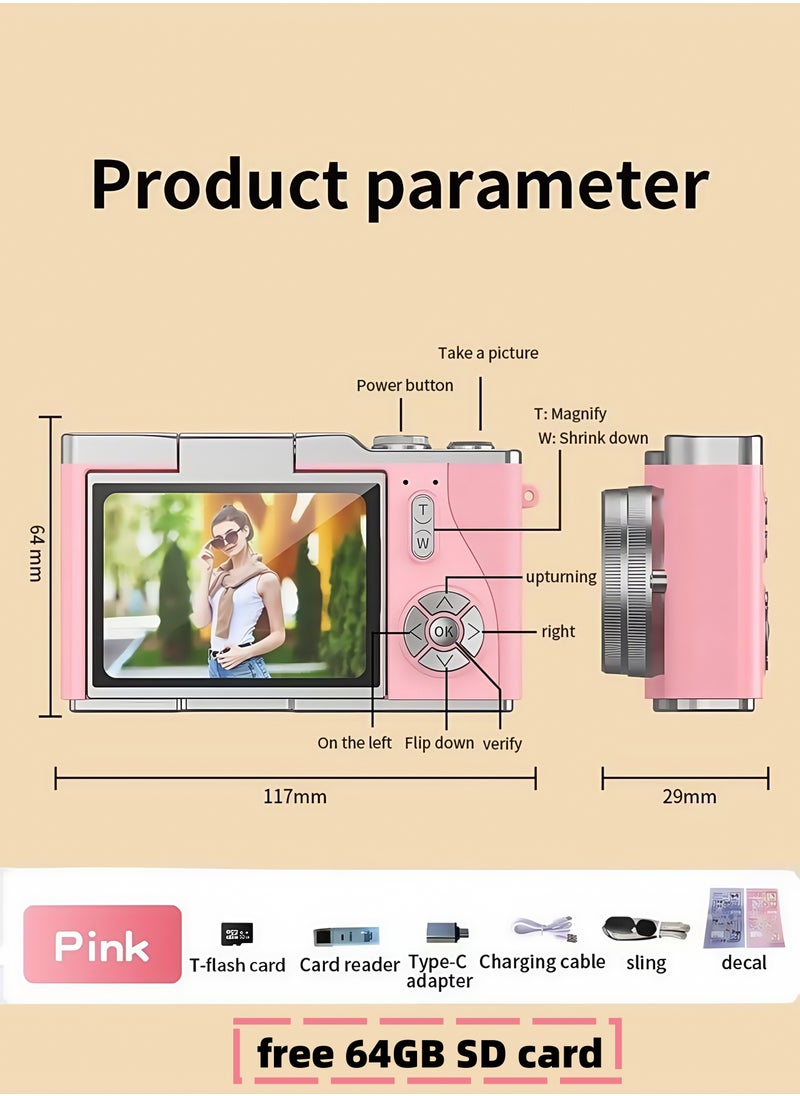 ليلى كاميرا رقمية 4K CCD للطلاب بدقة 48 ميجابكسل مع شاشة قابلة للقلب 180° للселفي وتكبير رقمي - هدية بطاقة ذاكرة 64GB  - Image 5