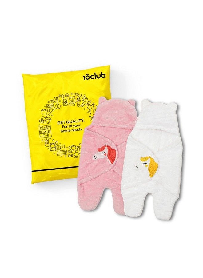 My NewBorn - By 10Club Baby Ac Blanket2 Pcs (White And Pink) ; Sleeping Bag ; Boy Girl New Born Wrapper ; 0 6 Months ; Skin Friendly ; Great Gift ; Bath Towel ; Bath Robe ; Multipurpose Comforter For Infants - Image 1