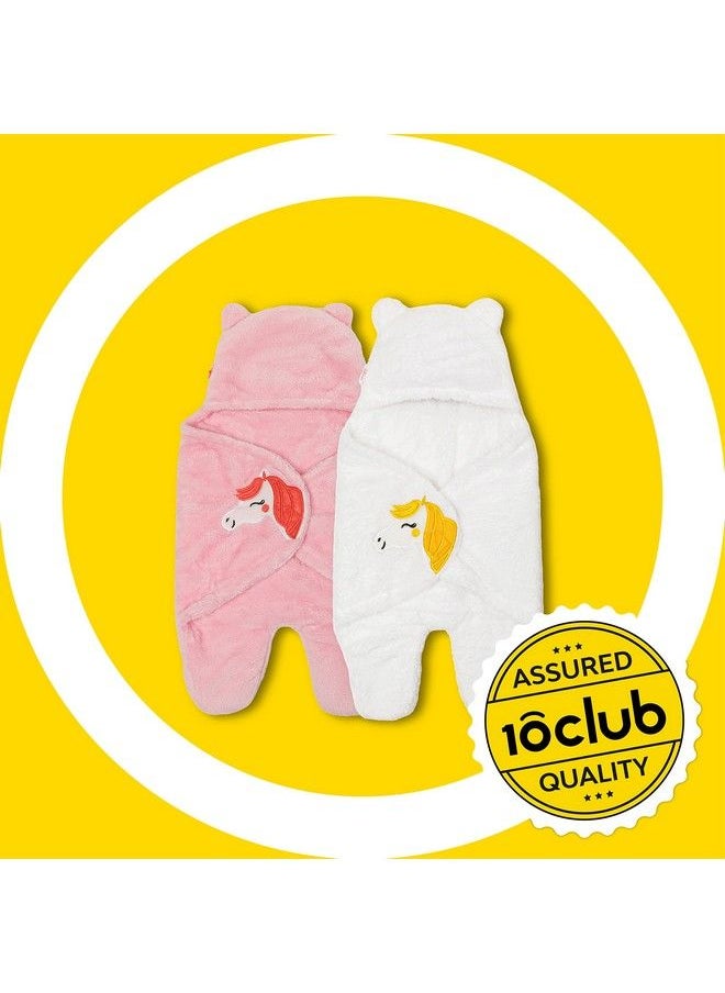 My NewBorn - By 10Club Baby Ac Blanket2 Pcs (White And Pink) ; Sleeping Bag ; Boy Girl New Born Wrapper ; 0 6 Months ; Skin Friendly ; Great Gift ; Bath Towel ; Bath Robe ; Multipurpose Comforter For Infants - Image 1