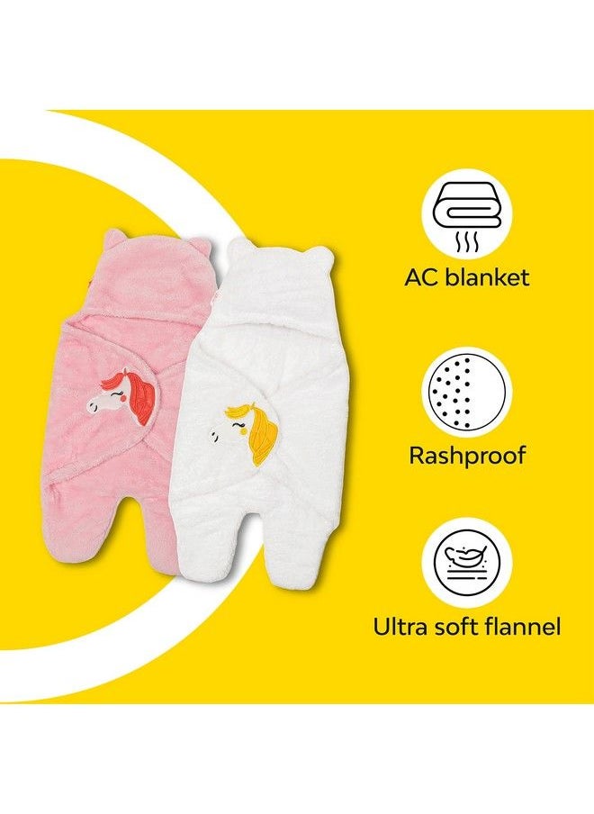 My NewBorn - By 10Club Baby Ac Blanket2 Pcs (White And Pink) ; Sleeping Bag ; Boy Girl New Born Wrapper ; 0 6 Months ; Skin Friendly ; Great Gift ; Bath Towel ; Bath Robe ; Multipurpose Comforter For Infants - Image 1