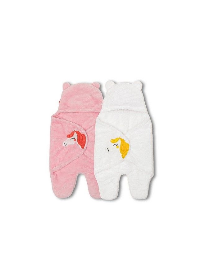My NewBorn - By 10Club Baby Ac Blanket2 Pcs (White And Pink) ; Sleeping Bag ; Boy Girl New Born Wrapper ; 0 6 Months ; Skin Friendly ; Great Gift ; Bath Towel ; Bath Robe ; Multipurpose Comforter For Infants - Image 1