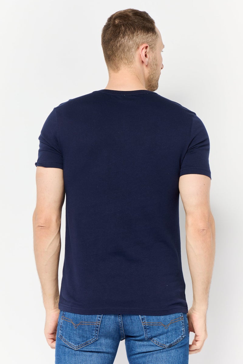 DeFacto تي شيرت رجالي بأكمام قصيرة وياقة دائرية مزخرفة، أزرق داكن - Image 4