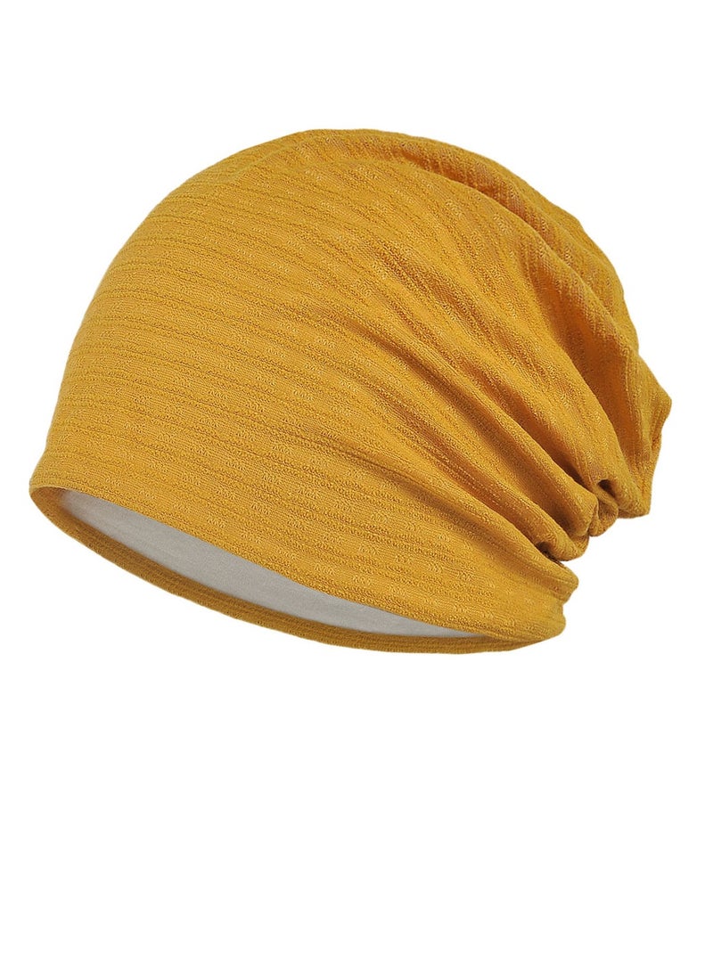 Loquat Infinity Scarf Headwear Cap Solid Color Bilayer Beanie Hat Ginger Yellow 