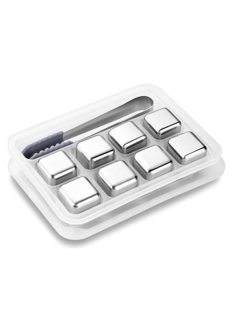 Stainless Steel Reusable Ice Cubes Stones, Ice Cubes Set with Head Tongs and Ice Cube Trays(Set of 8)  - Image 1