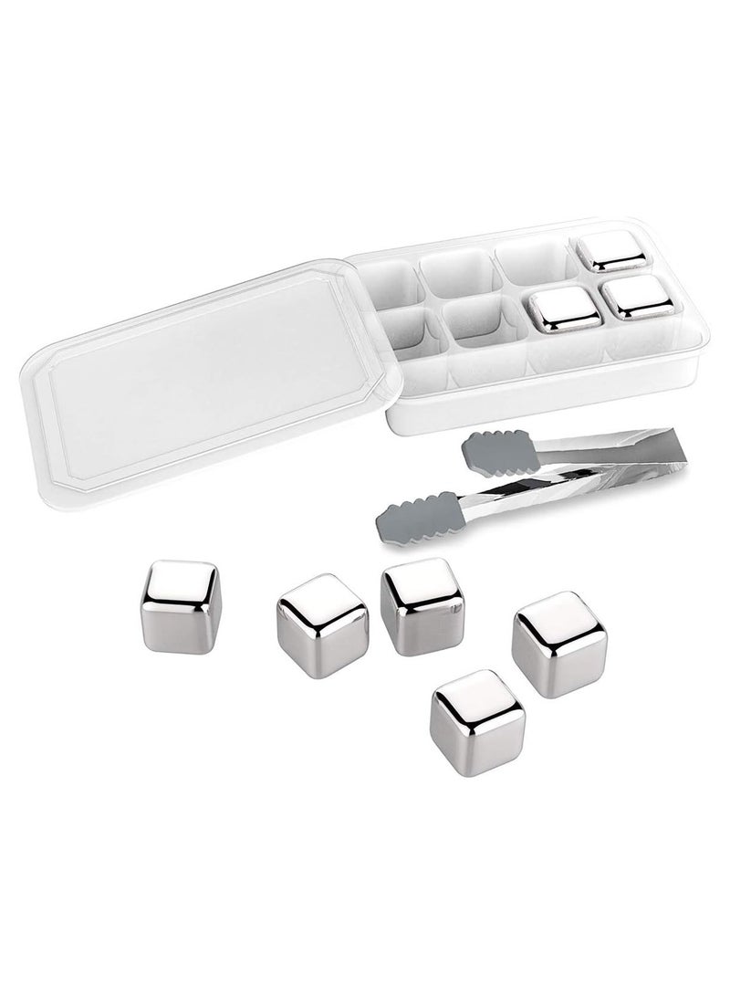 Stainless Steel Reusable Ice Cubes Stones, Ice Cubes Set with Head Tongs and Ice Cube Trays(Set of 8)  - Image 2