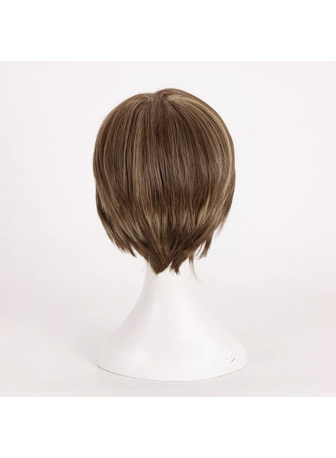 Resident Evil Leon COS Wig - Scott Kennedy Brown Ombre Side-Swept Short Hair - Image 2
