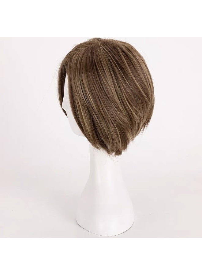 Resident Evil Leon COS Wig - Scott Kennedy Brown Ombre Side-Swept Short Hair - Image 4