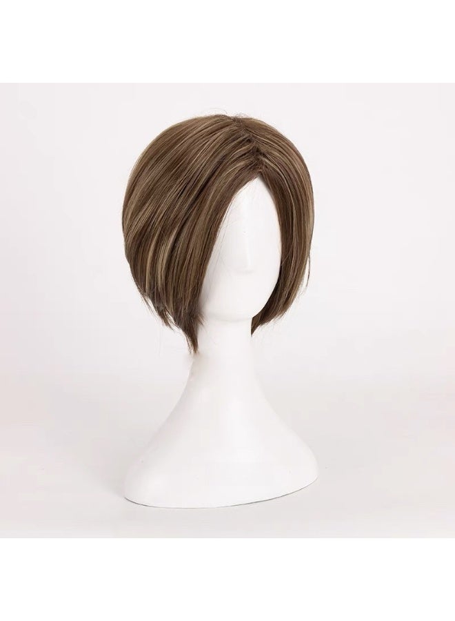 Resident Evil Leon COS Wig - Scott Kennedy Brown Ombre Side-Swept Short Hair - Image 3