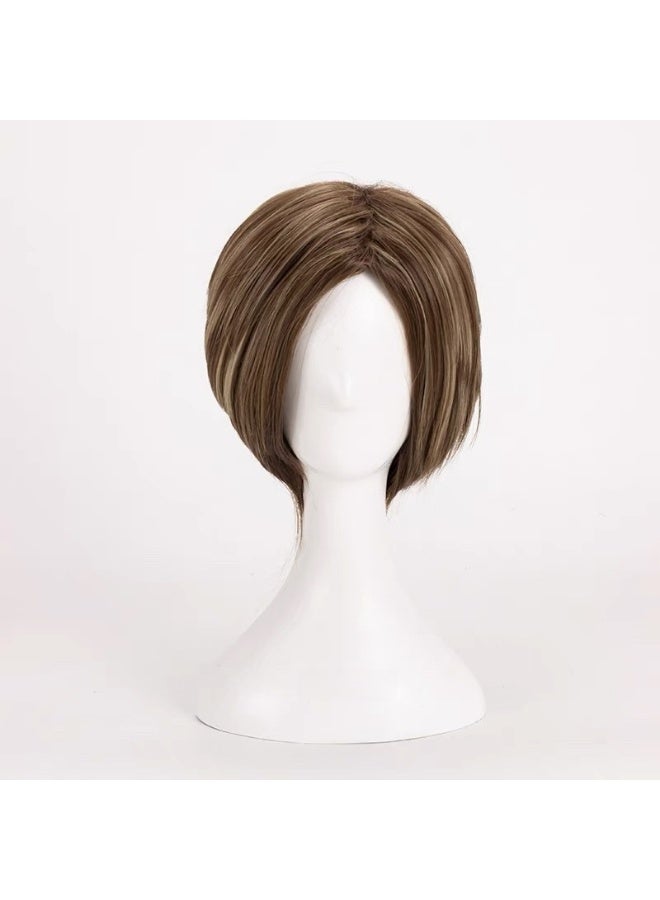 Resident Evil Leon COS Wig - Scott Kennedy Brown Ombre Side-Swept Short Hair - Image 1