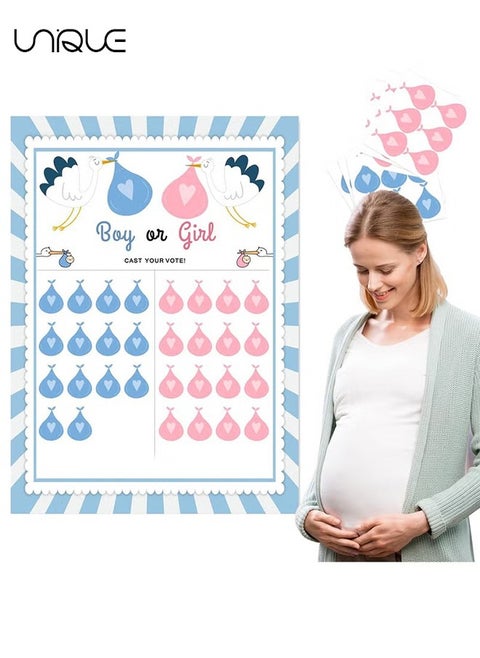 Baby Gender Reveal Board, Party Supplies Kit with Decorations Games with 36 PCS Pink Blue Stickers, Gender Reveal Voting Poster Board, Chalkboard Design Party Games Supplies Kit