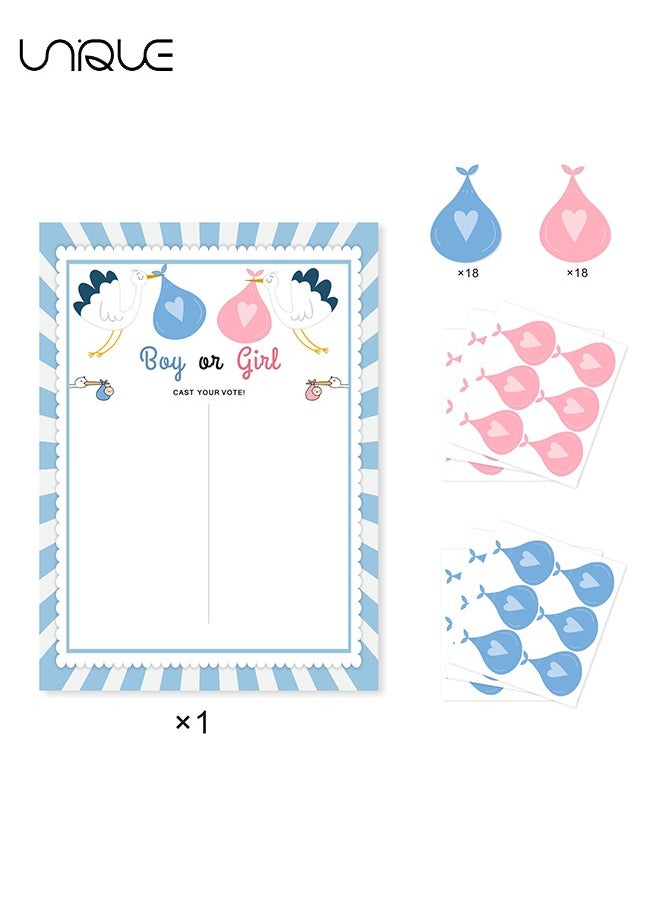 Baby Gender Reveal Board, Party Supplies Kit with Decorations Games with 36 PCS Pink Blue Stickers, Gender Reveal Voting Poster Board, Chalkboard Design Party Games Supplies Kit