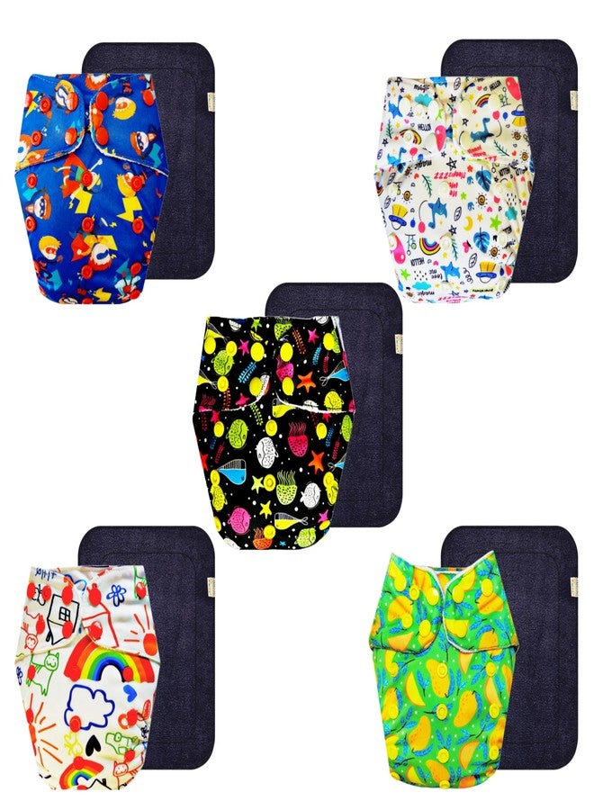 Dumbledo Premium Cloth Diaper with Black Insert (Pack of 5) | Snug Fit | Reusable & Washable | Travel Friendly | Ideal for Toddlers | 3 Months - 3 Years | Unisex Baby - Image 1