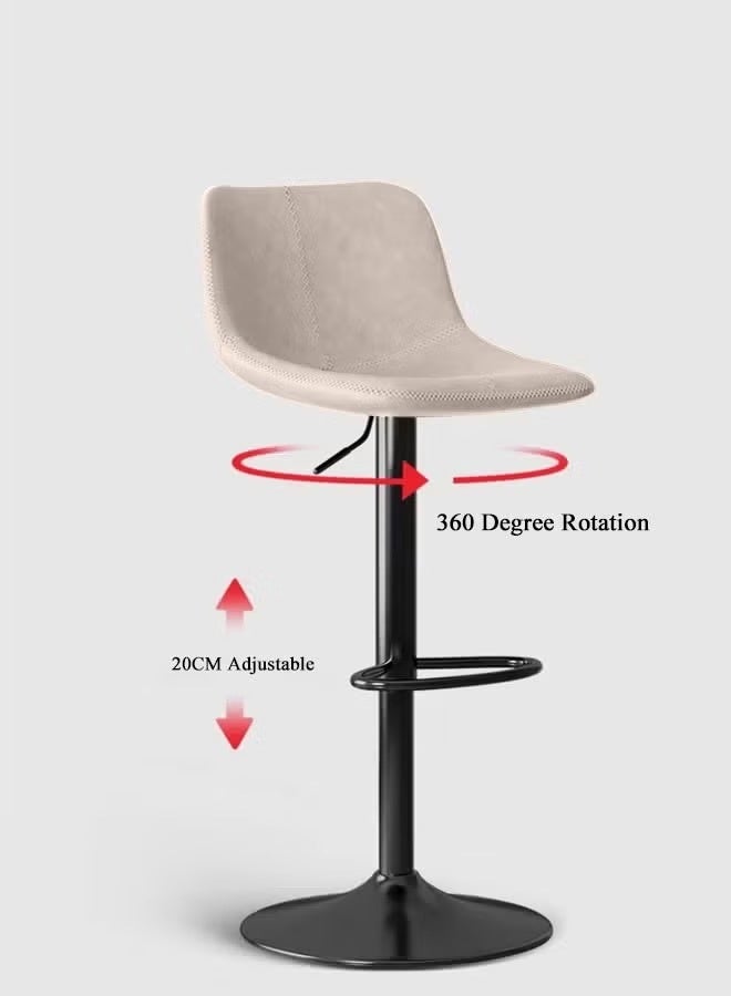 كرسي بار مكون من قطعتين بارتفاع قابل للتعديل وكرسي بار يدور 360 درجة وكرسي طعام مطبخ حديث مع مسند ظهر ومسند قدم للمنزل والمطبخ والمقهى والشرفة (بيج) - Image 4