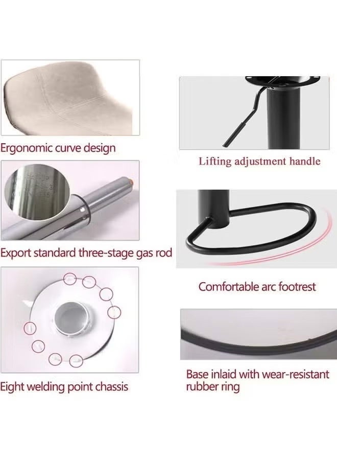 كرسي بار مكون من قطعتين بارتفاع قابل للتعديل وكرسي بار يدور 360 درجة وكرسي طعام مطبخ حديث مع مسند ظهر ومسند قدم للمنزل والمطبخ والمقهى والشرفة (بيج) - Image 5