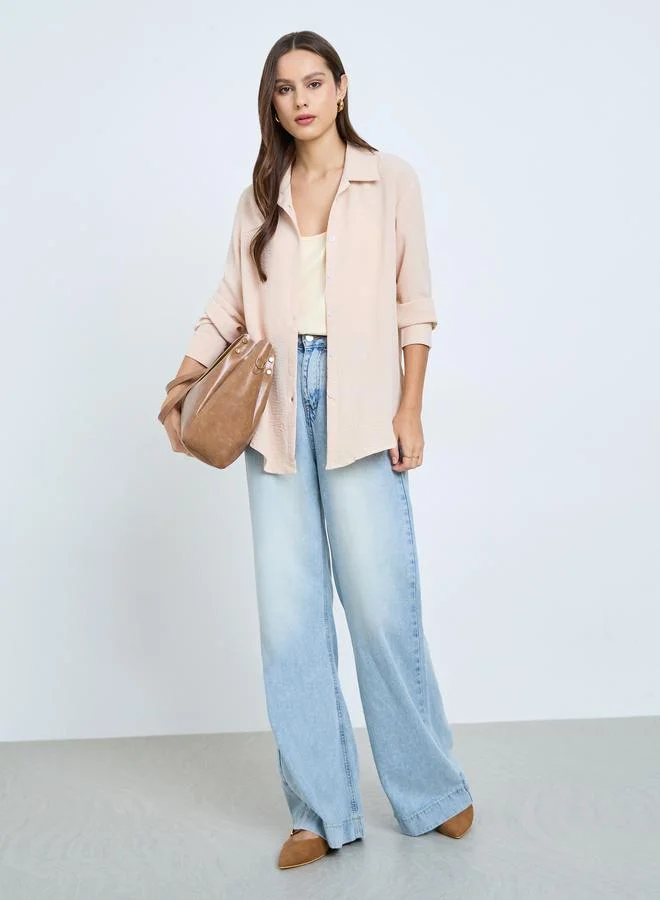 Take Two Solid Regular Button Front Long Sleeve Shirt