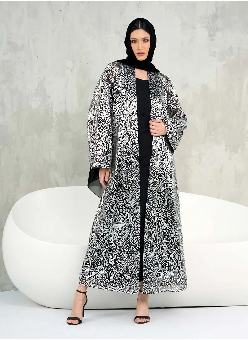 Couturelabs Silver Mesh Animal Printed Abaya with Sheila