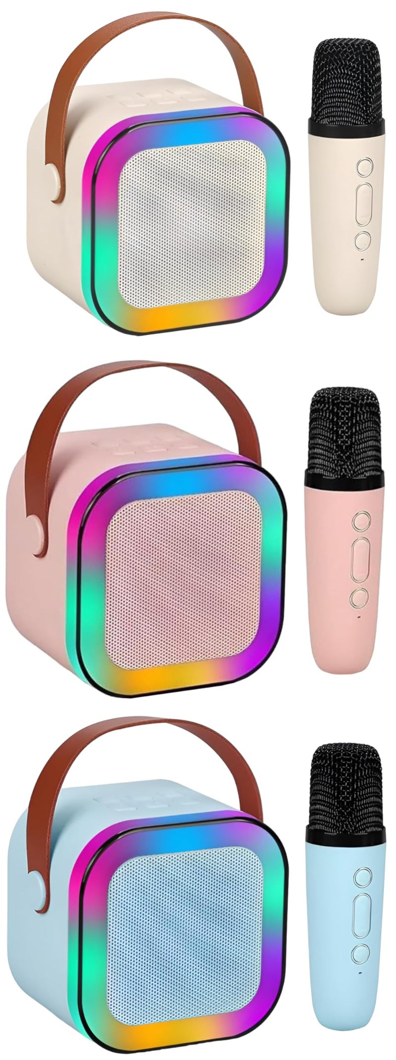 Magicwand K12【Pack of 3 Speakers USB-C-Charging 1 Mic】 Kids Karaoke Microphone Wireless Bluetooth Speaker with RGB LED Lighting for Kids【Blue,Pink,Beige】 - Image 1