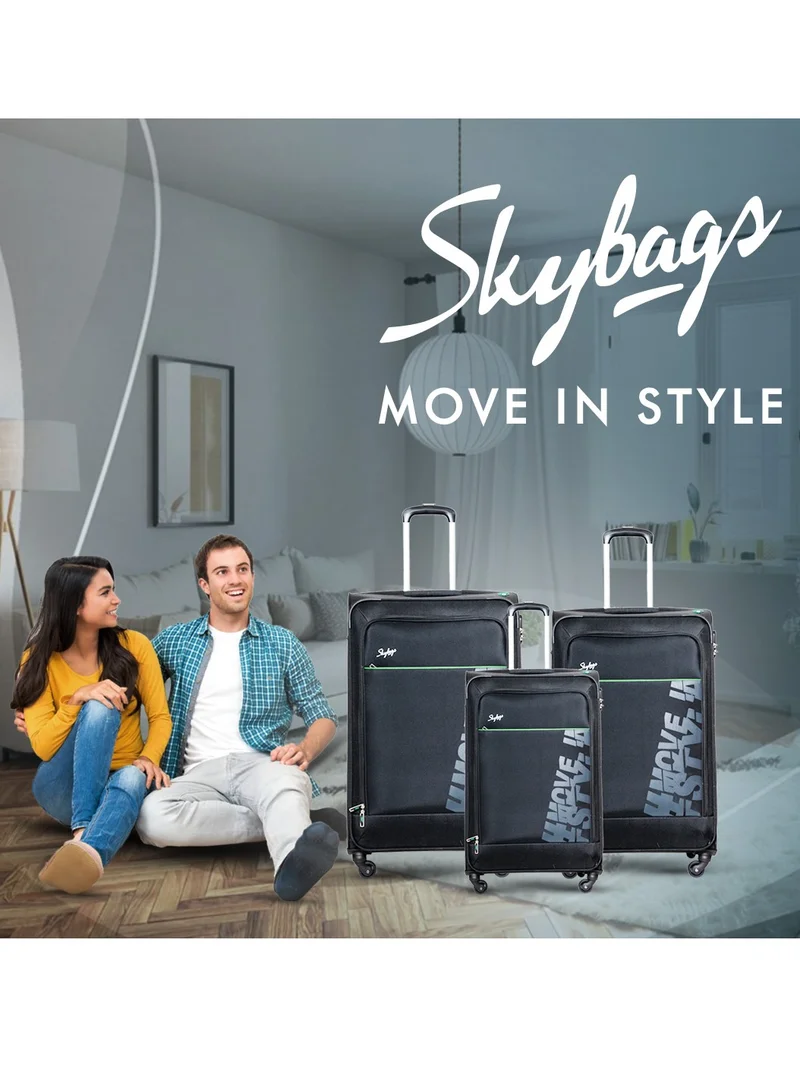 Skybags Rhumba Checked Luggage| 4W Str (E)| Polyester Soft Sided 360° 4 Wheels Spinner Trolleys| Medium-28 Inch- Black