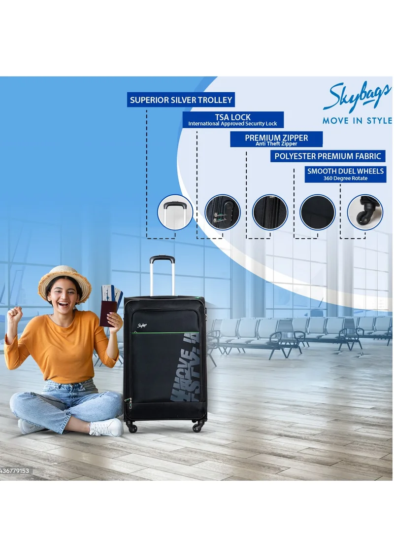 Skybags Rhumba Checked Luggage| 4W Str (E)| Polyester Soft Sided 360° 4 Wheels Spinner Trolleys| Medium-28 Inch- Black