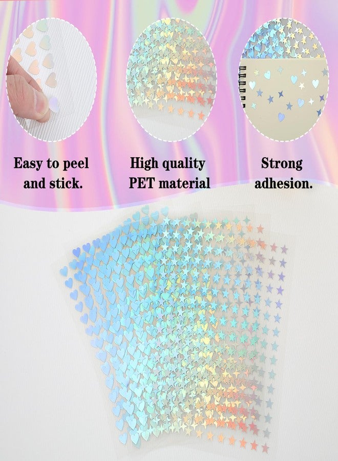 Quilax 1800PCS Heart and Star Holographic Stickers, 12 Sheets Sparkle Star Stickers for Scrapbooking, DIY Crafts, Phone Decoration - Image 3