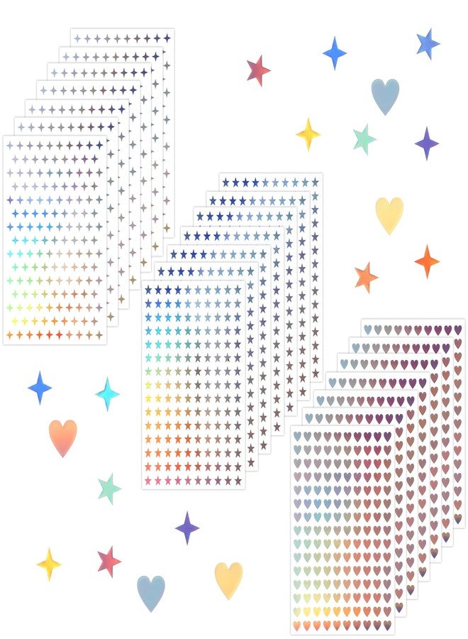 Quilax 1800PCS Heart and Star Holographic Stickers, 12 Sheets Sparkle Star Stickers for Scrapbooking, DIY Crafts, Phone Decoration - Image 1